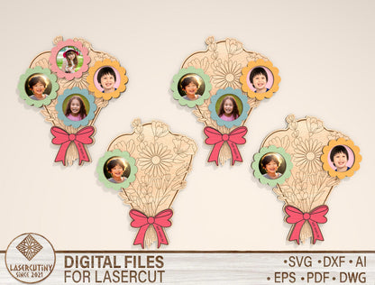 Mother's Day Bouquet Photo Frame SVG Personalized for Glowforge