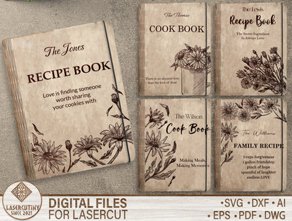 Floral Vintage Recipe Book SVG Cookbook Cover for LightBurn and xTool
