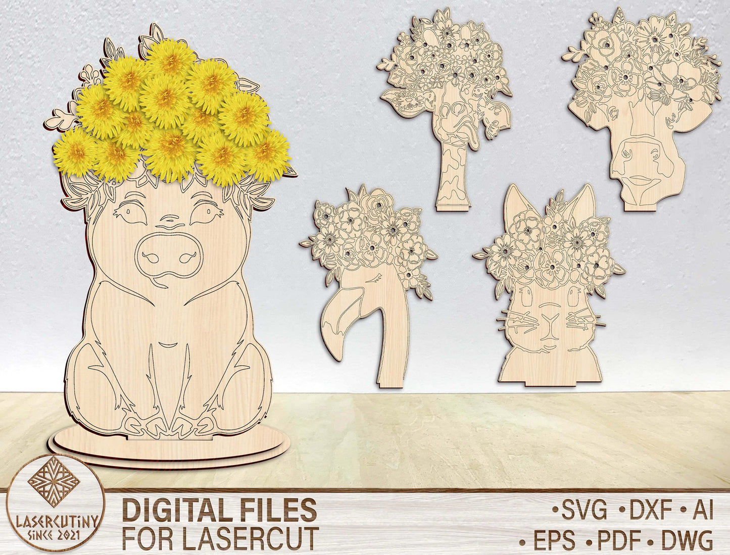Animal Floral Stand SVG Cute Flower Holder Decor for Glowforge