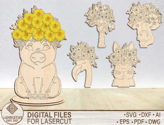 Animal Floral Stand SVG Cute Flower Holder Decor for Glowforge