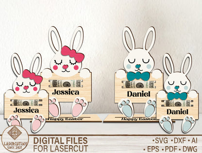 Personalized Easter Bunny Money Holder SVG Custom for LightBurn and xTool