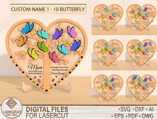 Personalized Mom Butterfly Sign SVG Bundle for Glowforge and xTool