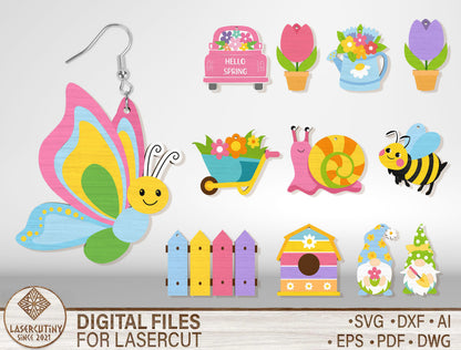 Easter Earrings SVG Bunny Butterfly Bee 12 Designs for Glowforge and xTool