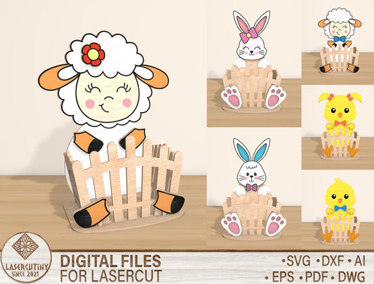 Easter Animal Basket SVG Bundle 6 Cute Spring Designs for LightBurn and xTool