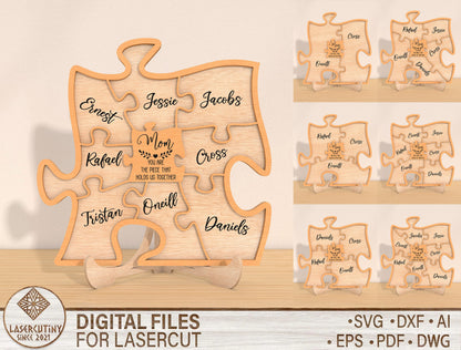 Family Puzzle Name Sign SVG Bundle Personalized for Glowforge and xTool