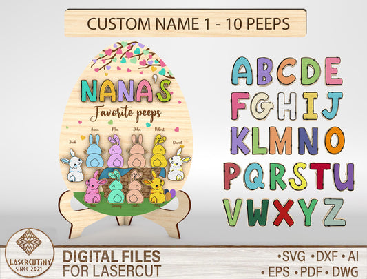 Personalized Bunny Peeps Stand SVG Easter Day Family Name for LightBurn