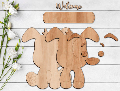 Cute Dog Welcome Sign SVG Laser Cut File for LightBurn and xTool