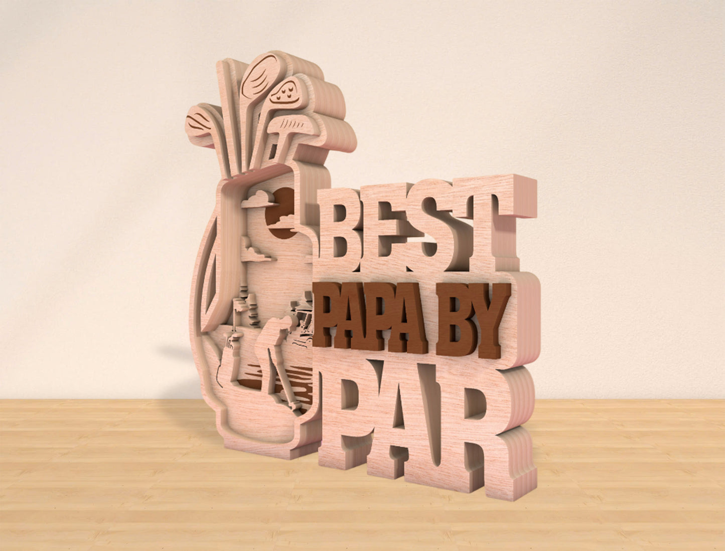 Best Papa By Par Laser Cut File | Golf Bag Decor | Layered Wooden Father’s Day Design | Glowforge, xTool, LightBurn, etc.