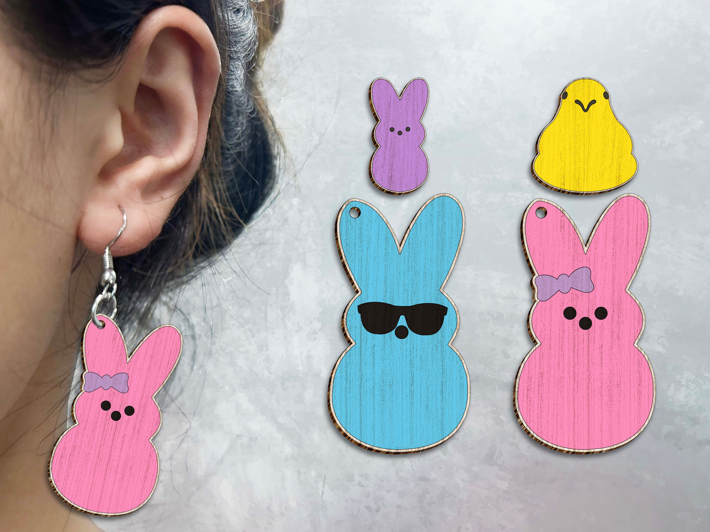 Peeps Bunny Earrings SVG Minimal Bunny Easter Jewelry for Glowforge