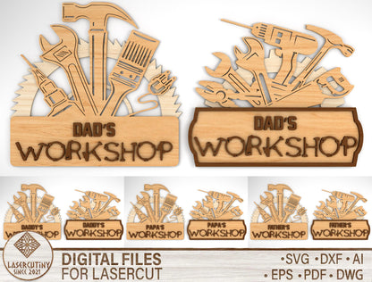 Dad Workshop Tool Sign SVG Bundle Laser Cut File for xTool and LightBurn