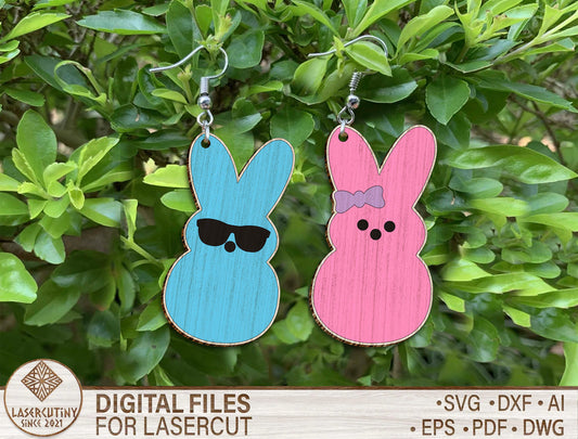 Peeps Bunny Earrings Laser Cut File – Wooden Easter Jewelry SVG – Minimal Bunny Silhouette Dangle Earrings