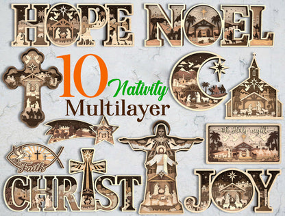 Christmas Laser Cut Files Bundle – Ornament, Countdown & Nativity SVG for Glowforge, xTool