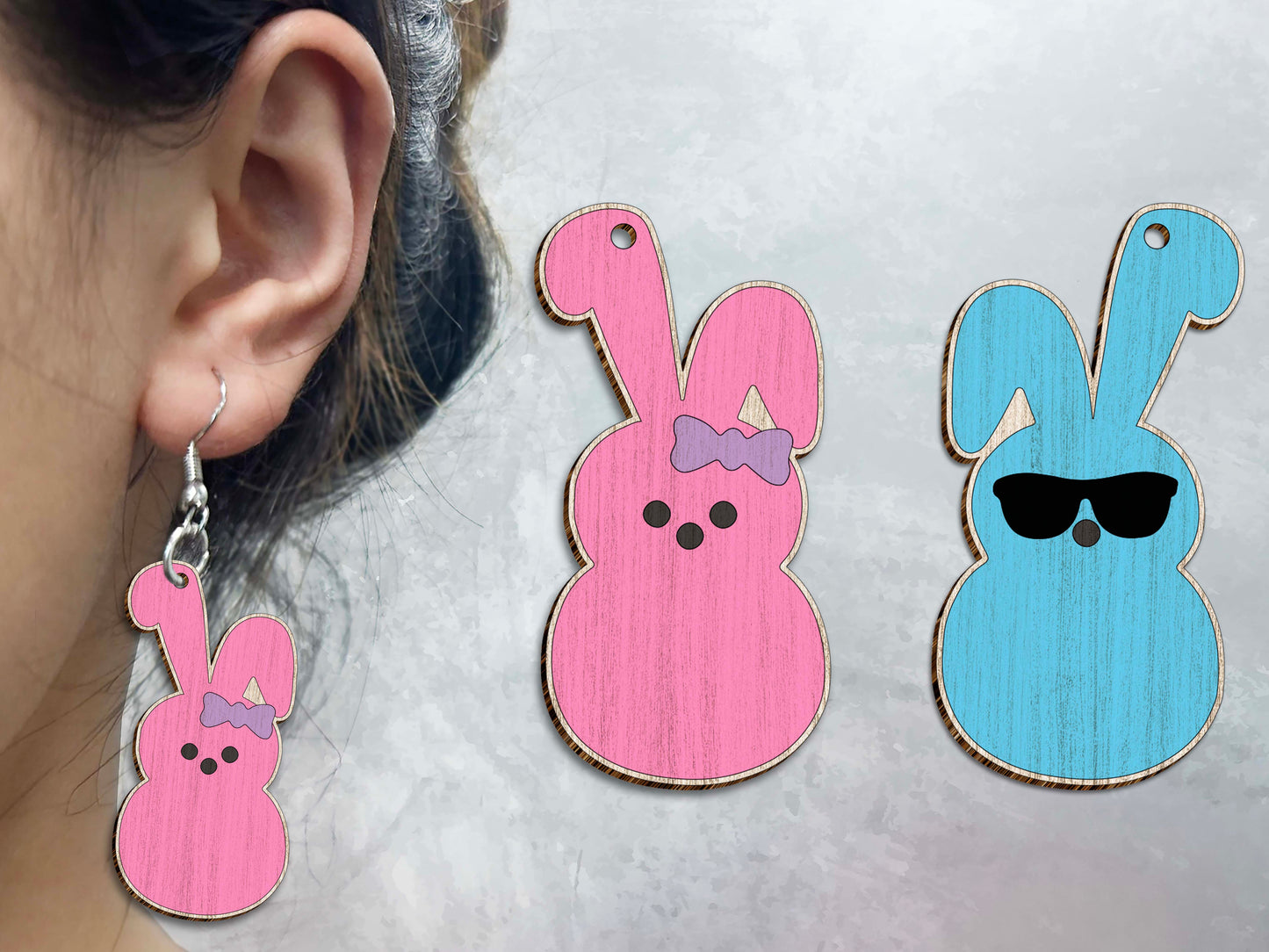 Peeps Bunny Earrings SVG V2 Cute Bunny Easter for LightBurn and xTool