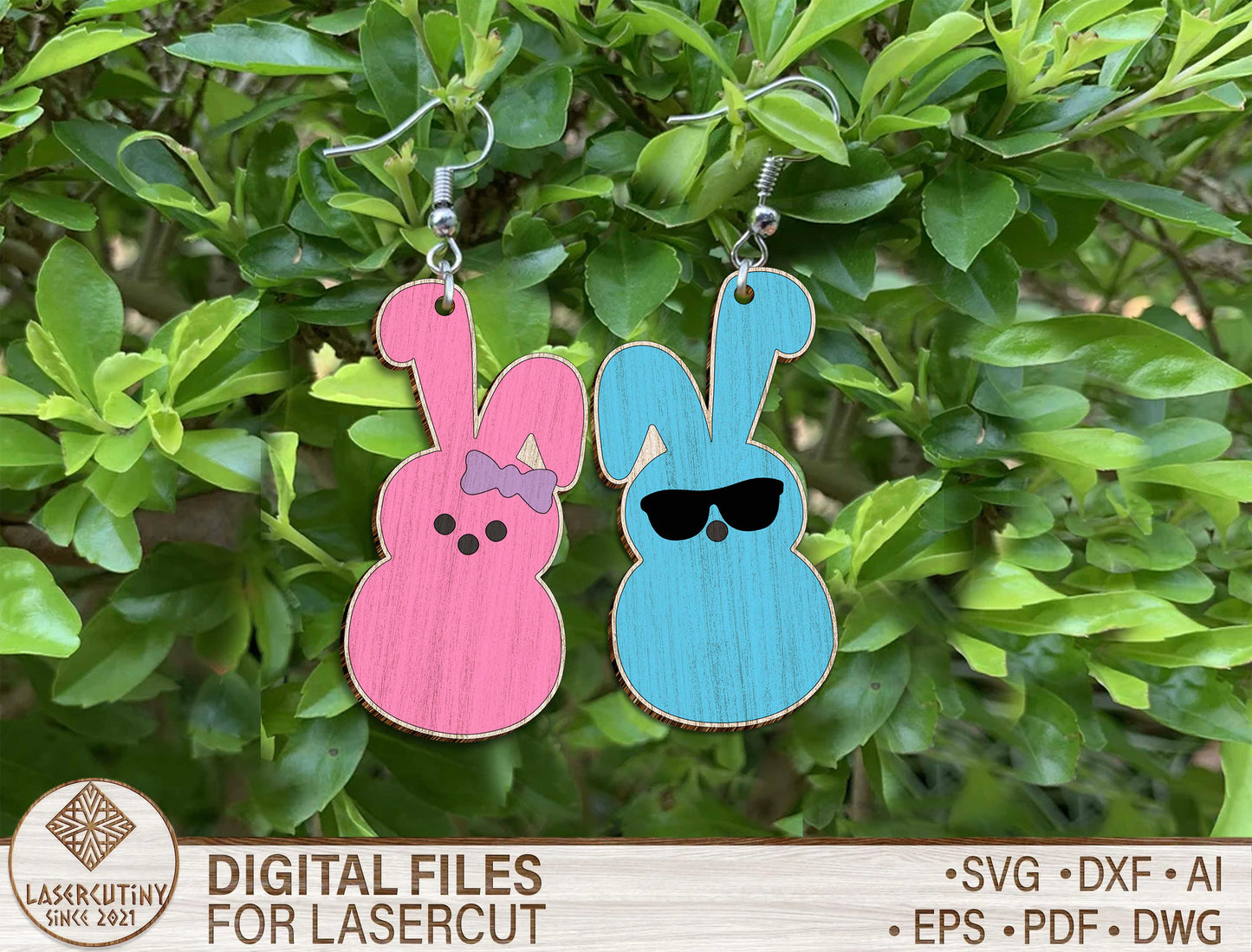 Peeps Bunny Earrings SVG V2 Cute Bunny Easter for LightBurn and xTool