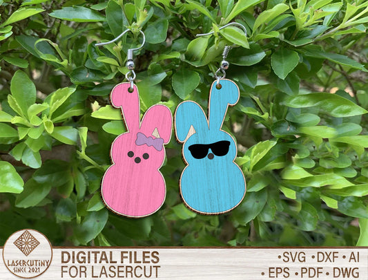 Peeps Bunny Earrings SVG V2 – Wooden Easter Jewelry Laser Cut File – Cute Bunny Dangle Earrings Set
