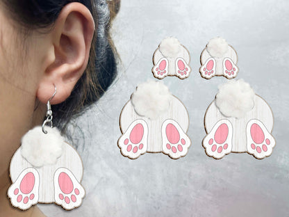 Rabbit Tail Earrings SVG V2 Bunny Feet Easter for Glowforge and xTool