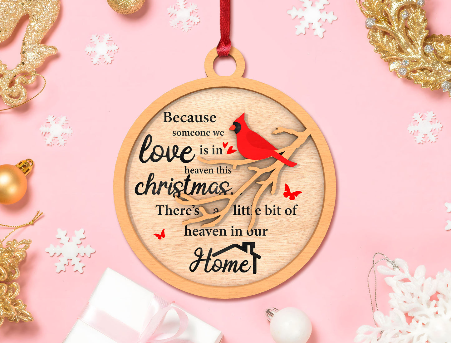 Cardinal Memorial Ornament SVG Christmas Laser Cut File for Glowforge and xTool