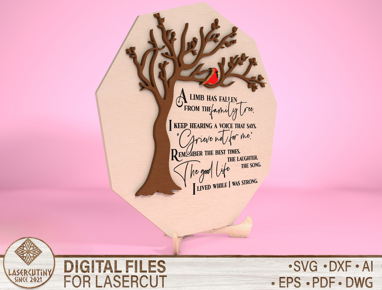 Tree Memorial SVG Cardinal Memorial Tabletop Sign SVG for Glowforge and xTool