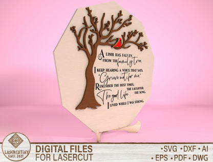 Tree Memorial SVG Cardinal Memorial Tabletop Sign SVG for Glowforge and xTool