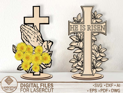 Cross Flower Holder SVG Laser Cut File for Glowforge and xTool