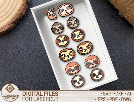 Sloth Stud Earrings SVG Laser Cut File for Glowforge and LightBurn