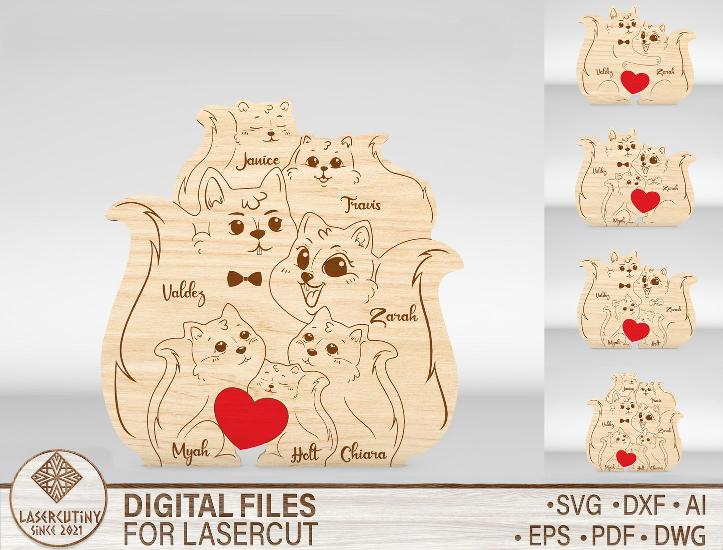 Squirrel Family Puzzle Sign SVG Laser Cut File for Glowforge and LightBurn