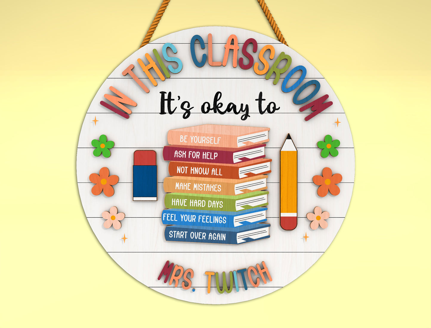 Personalized Classroom Door Hanger SVG Bundle Laser Cut File for Glowforge