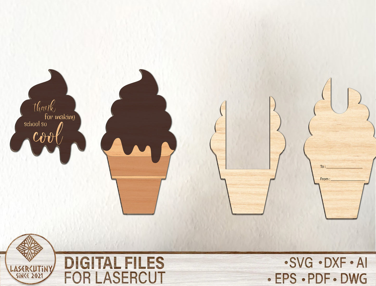 Teacher Ice Cream Card Holder Bundle SVG Laser Cut File for Glowforge and xTool