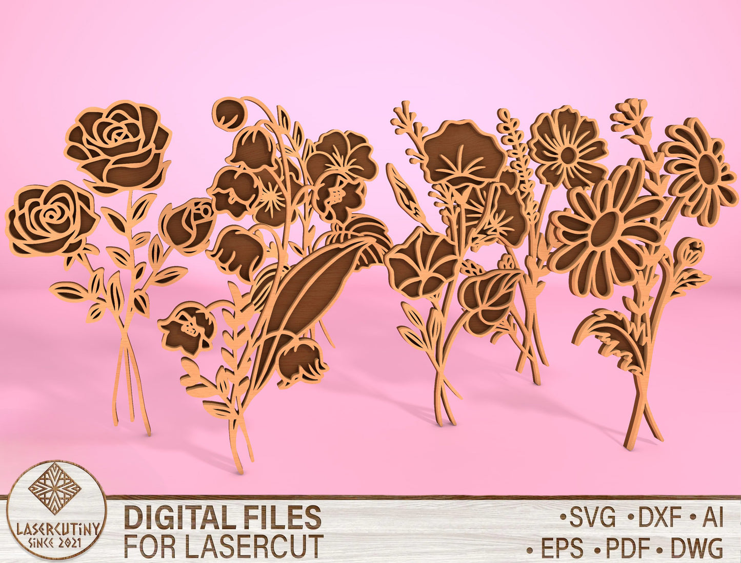 Floral Tabletop Decor SVG Bundle Laser Cut File for LightBurn and Glowforge