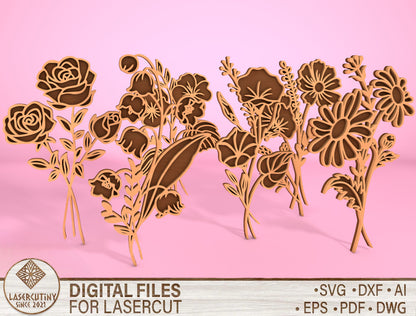 Floral Tabletop Decor SVG Bundle Laser Cut File for LightBurn and Glowforge