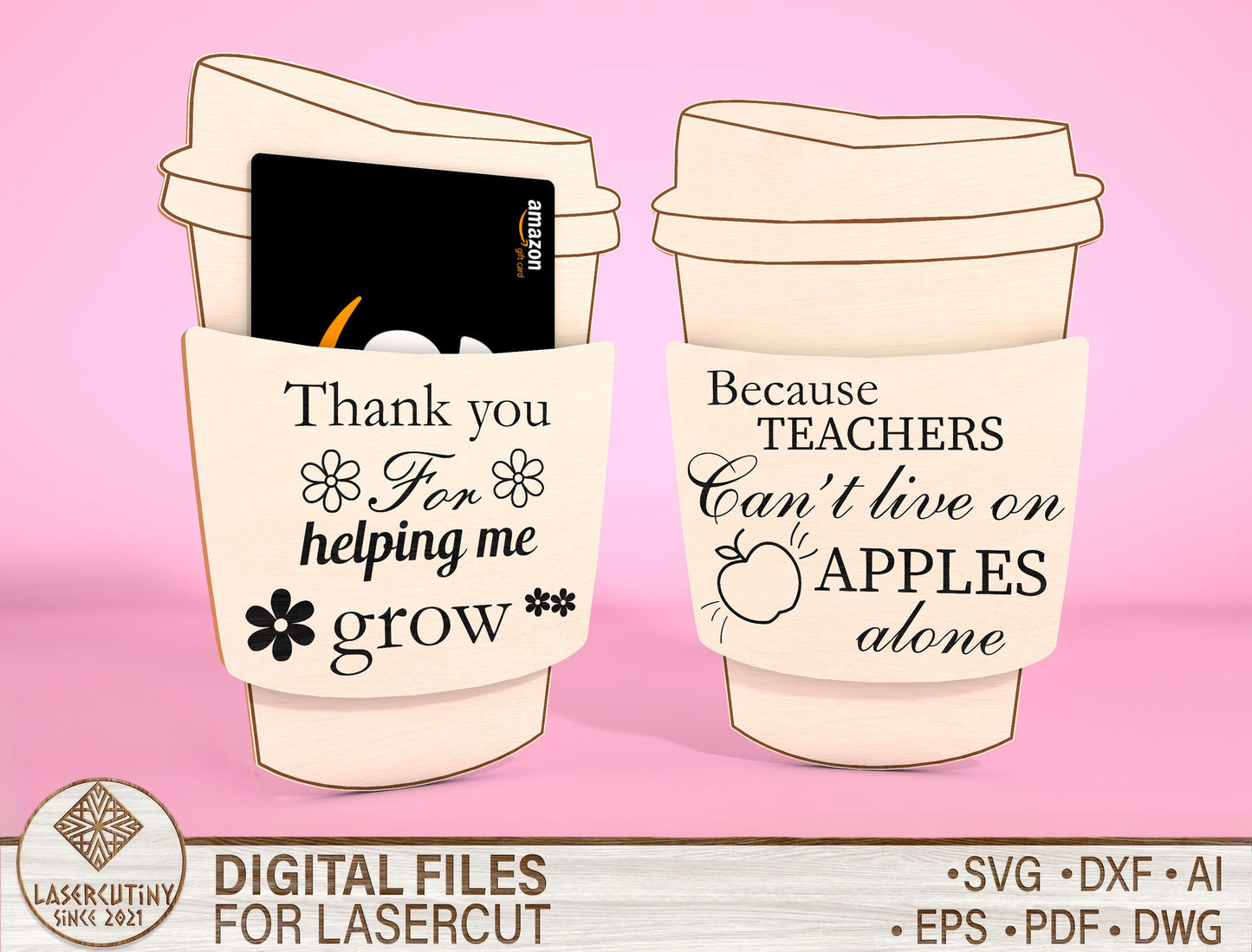 Teacher Coffee Gift Card Holder Laser Cut File for xTool and LightBurn