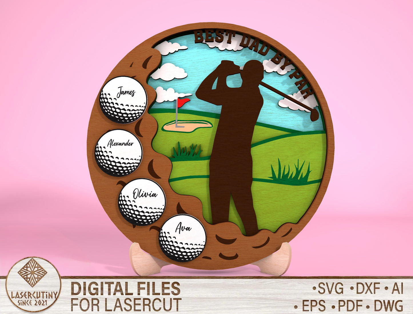 Personalized Round Golf Dad Sign SVG Laser Cut File for Glowforge and LightBurn