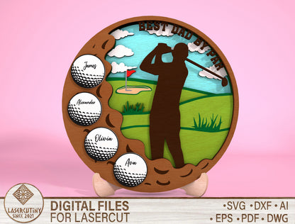 Personalized Round Golf Dad Sign SVG Laser Cut File for Glowforge and LightBurn