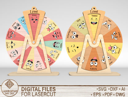 Feelings Wheel SVG for Glowforge xTool Wooden Emotion Chart Laser Cut File