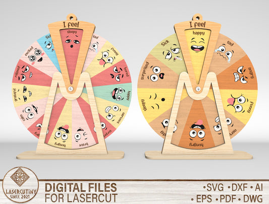 Feelings Wheel SVG for Glowforge xTool Wooden Emotion Chart Laser Cut File