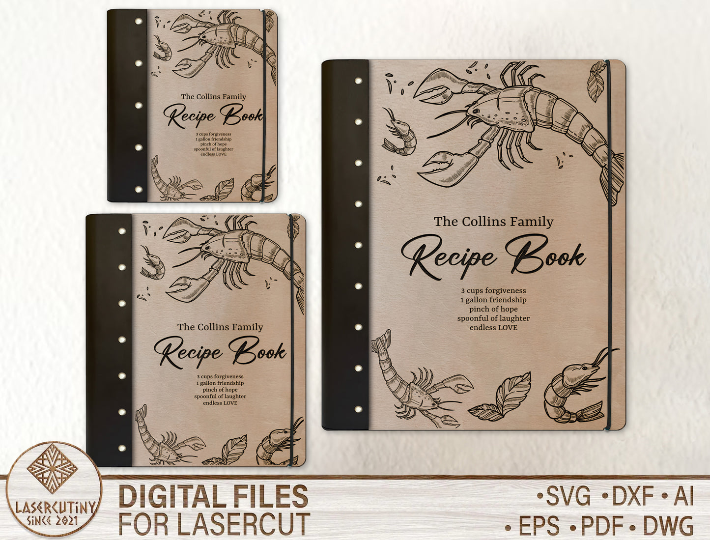 Mother's Day Seafood Recipe Book SVG Cookbook Cover for Glowforge