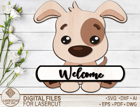 Cute Dog Welcome Sign SVG Laser Cut File for LightBurn and xTool