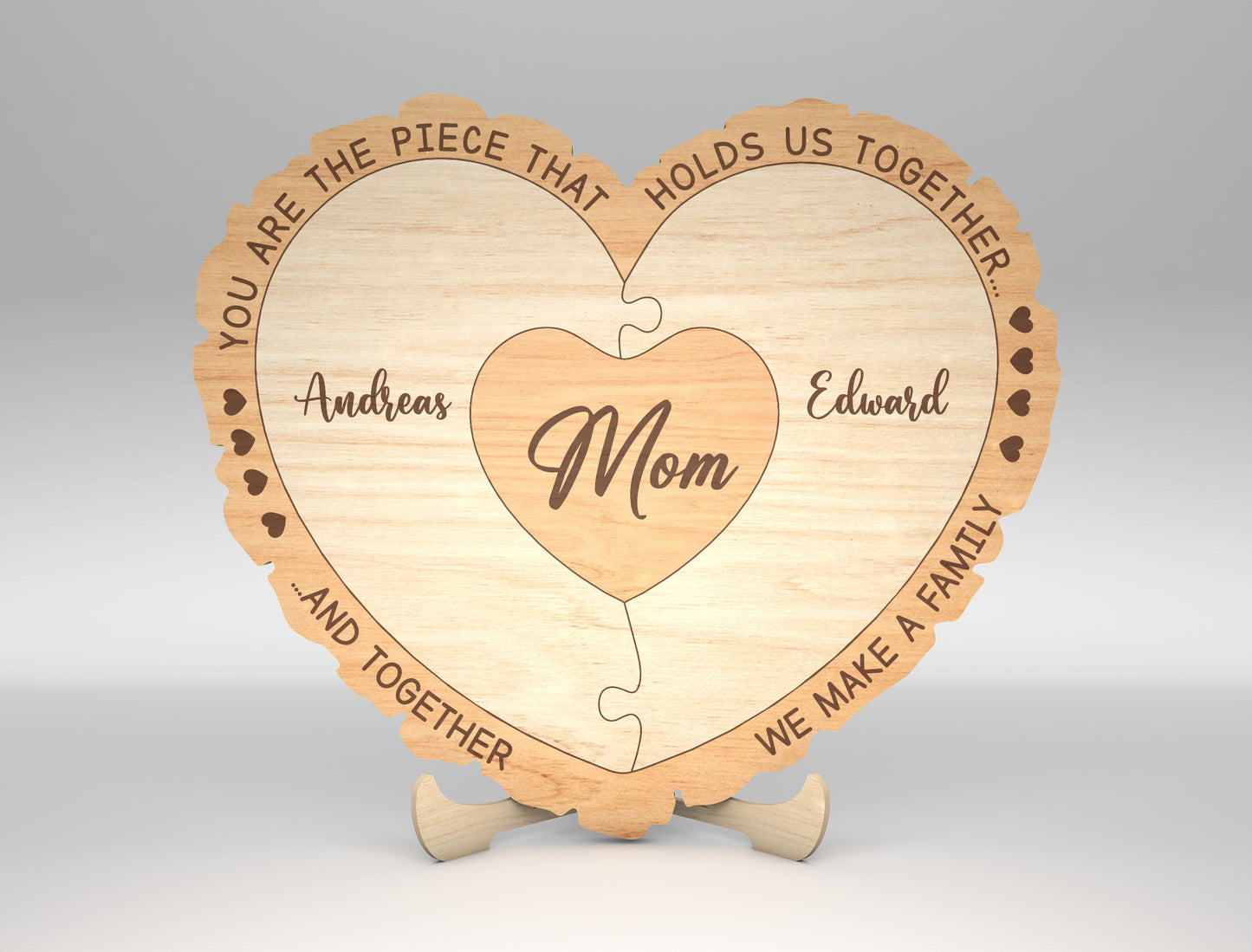 Custom Name Mom Puzzle Heart Sign SVG for Glowforge and xTool