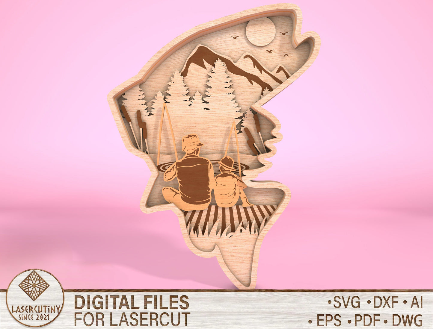 Multilayer Fishing Dad SVG Laser Cut File for Glowforge and xTool