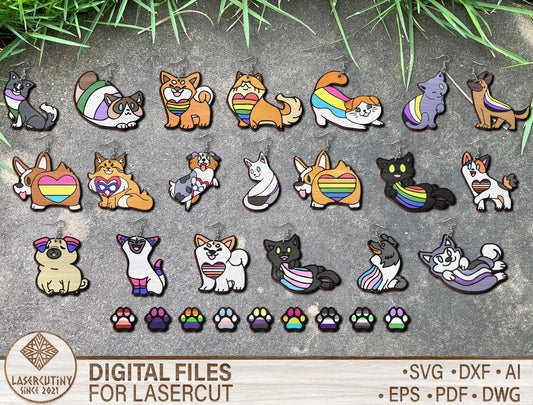 Pride Animal Earrings SVG Bundle Laser Cut File for xTool and Glowforge