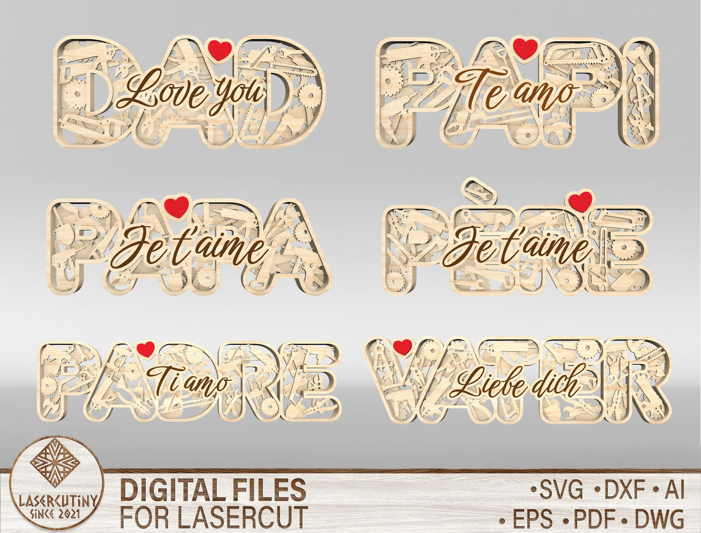 Dad Multilayer Name Sign SVG Laser Cut File for Glowforge and LightBurn