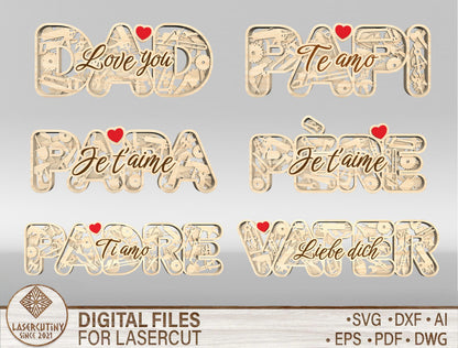 Dad Multilayer Name Sign SVG Laser Cut File for Glowforge and LightBurn