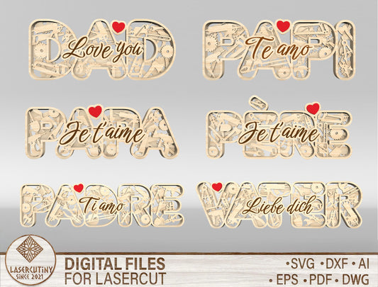 Dad Multilayer Name Sign SVG Laser Cut File for Glowforge and LightBurn