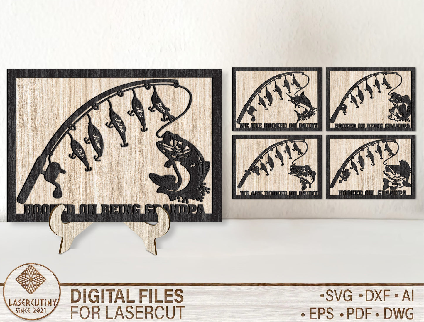 Personalized Fishing Dad Rustic Sign SVG for Glowforge and xTool