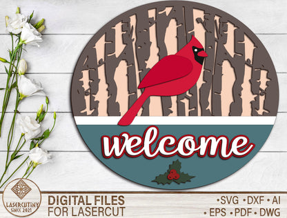 Cardinal Welcome Door Hanger SVG for Glowforge and xTool