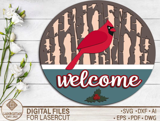 Cardinal Welcome Door Hanger SVG for Glowforge and xTool