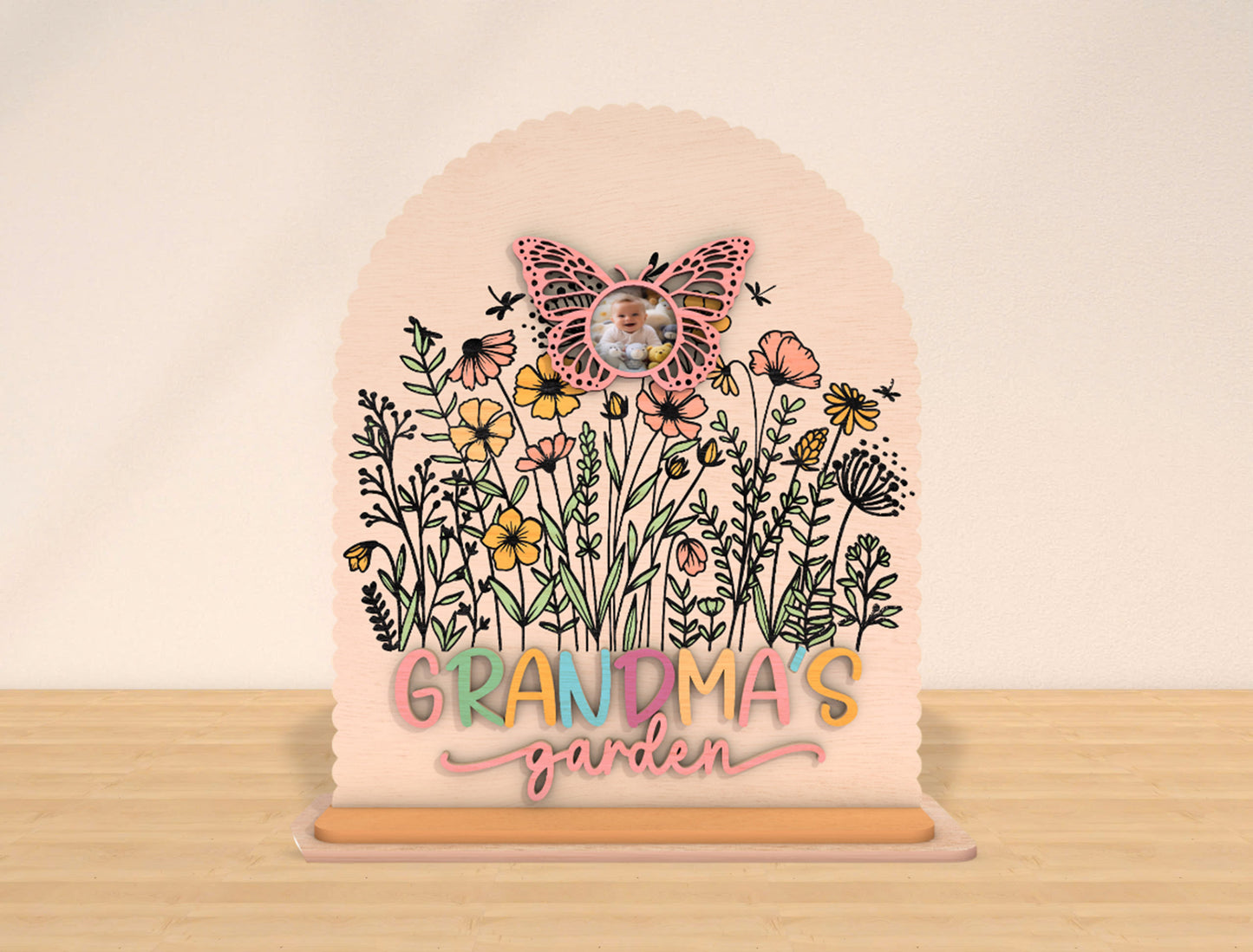 Grandma's Garden Butterfly Photo Frame SVG for LightBurn and xTool