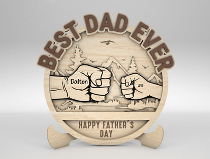Personalized Best Dad Fist Bump Sign SVG Laser Cut File for Glowforge and xTool
