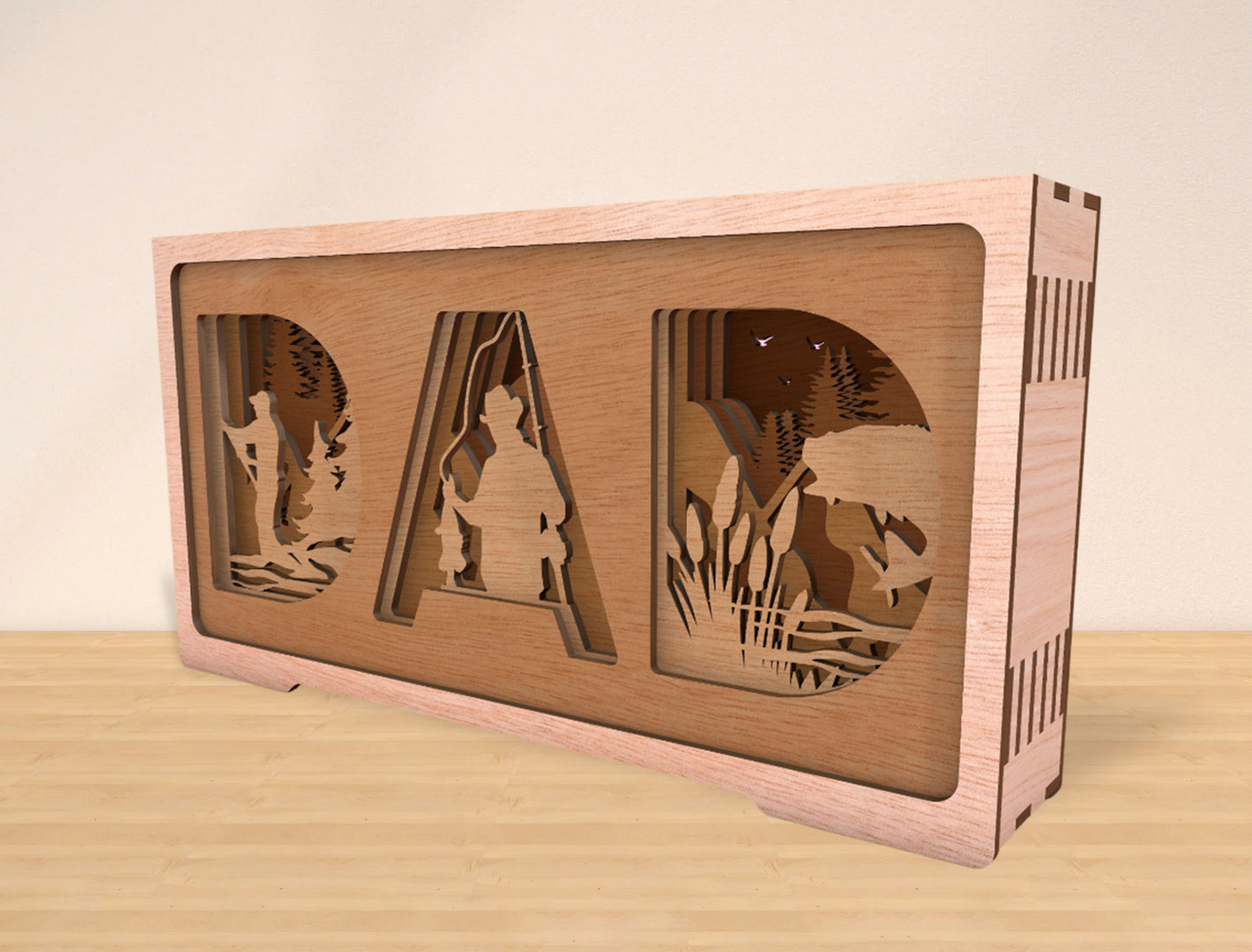 Dad Outdoor Multilayer Laser Cut File | Fishing Camping Dad Decor | Layered Wooden Shadow Box | Glowforge, xTool, LightBurn, etc.