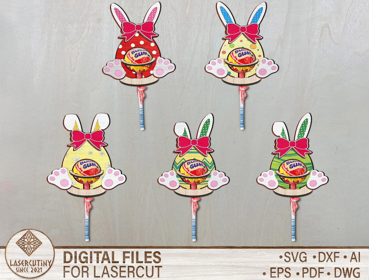 Easter Bunny Lollipop Holder SVG Bundle 15 Egg Candy for Glowforge and xTool